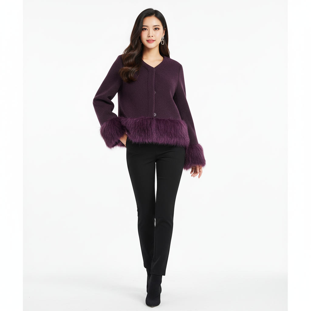 Elegant Faux Fur Trim Knit Sweater – Luxury Winter V-Neck Top for Women